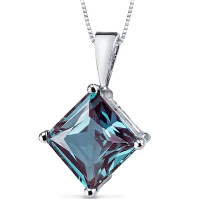 14k White Gold 3 ct Created Alexandrite Pendant Necklace