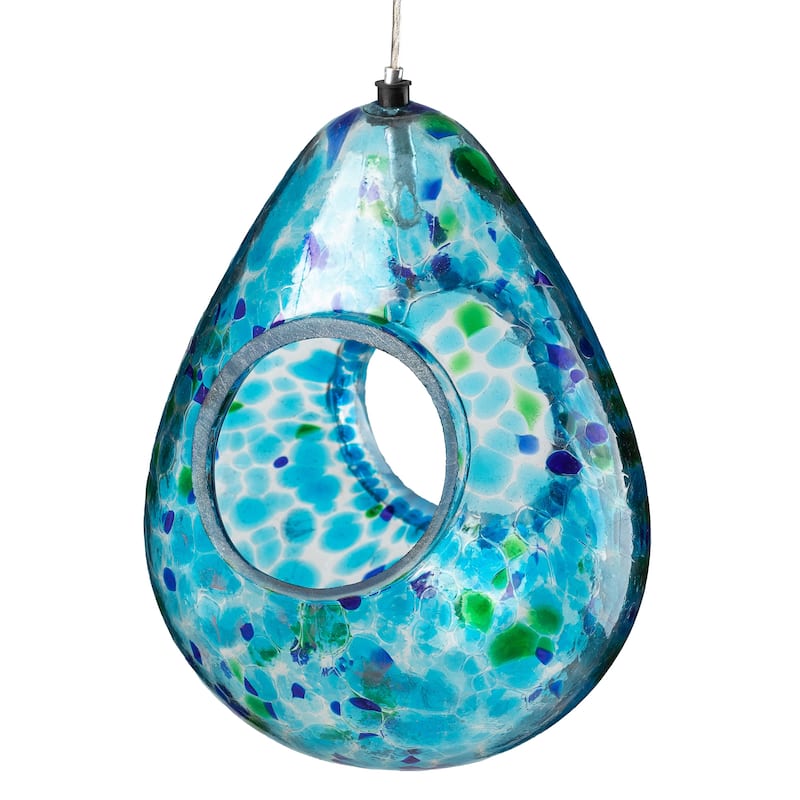 Glitzhome 6.75''H Glass Water Drop Hanging Dots Birdfeeder