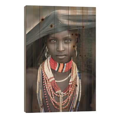 Arbore Tribes Girl Print On Wood by Trevor Cole - Multi-Color