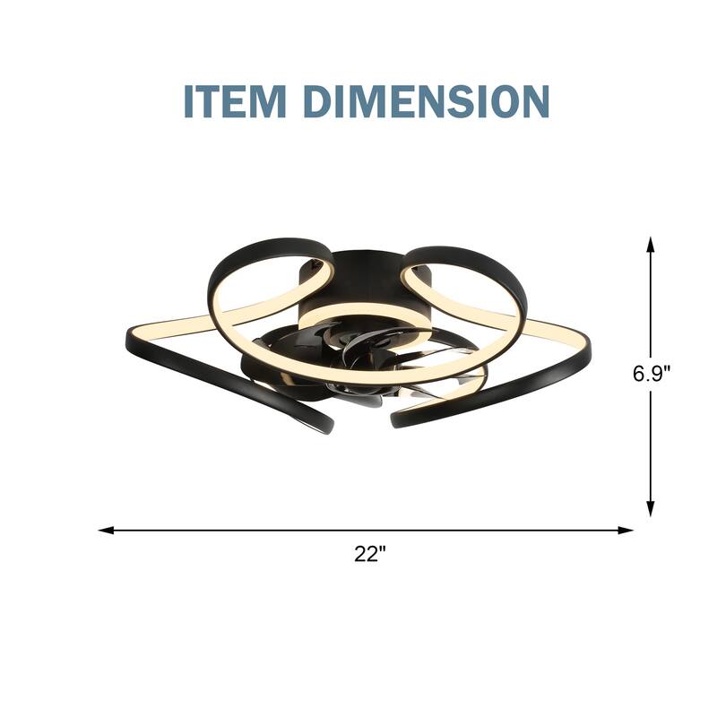 Cusp Barn 22" Modern Low Profile Ceiling Fan with Lights, 6 Speed Flush Mounted Geometric LED Ceiling Fan Fandelier for Bedroom