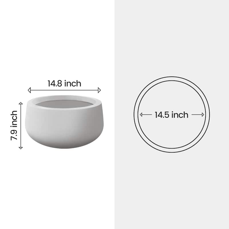Plantara 16" D Round Solid White Concrete planter with Drainage Hole, Modern Flower pot,Outdoor Planter pot for Garden,