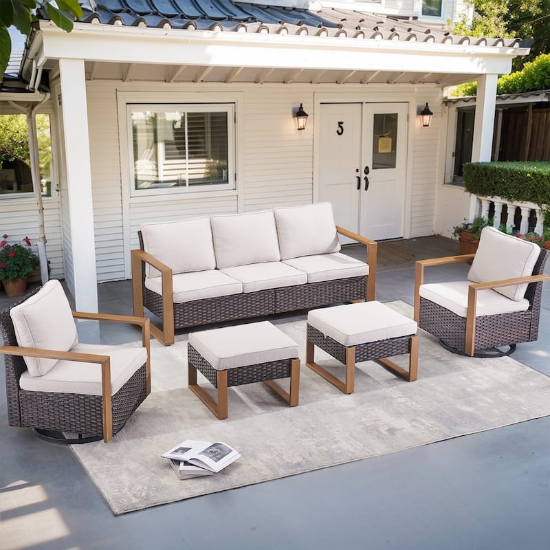 Pocassy Sofa with Glider Rocking Chair Ottoman Set - Beige - Brown
