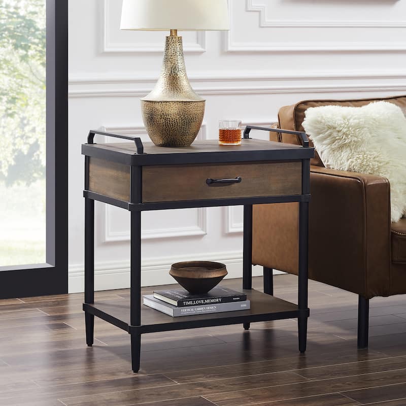 Art Leon Mid-century Wood Side End Table with Drawer - WALNUT