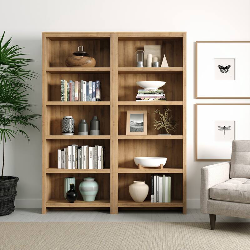 Prepac Moda 80" H 5-Tier Bookcase, Modern Storage Accent Bookshelf with 3 Adjustable Shelves for Home Office, Living Room