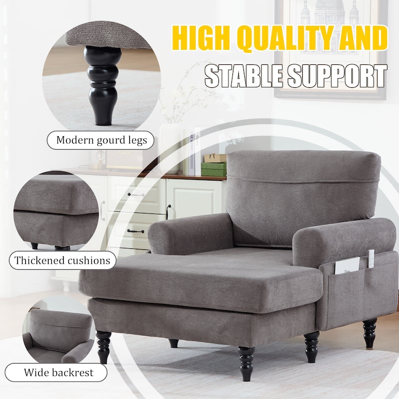 HOMEFUN Chenille Upholstered Wood Frame Recliner Single Sofa with Comfortable Armrests