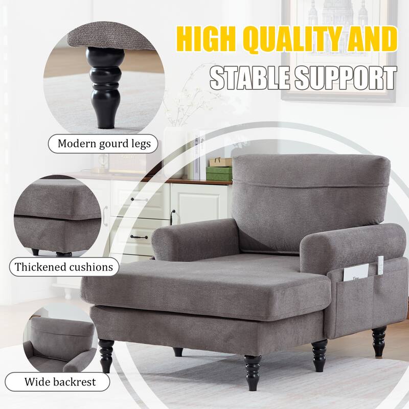 Modern Minimalist Chenille Fabric Chaise Lounge Recliner Single Sofa