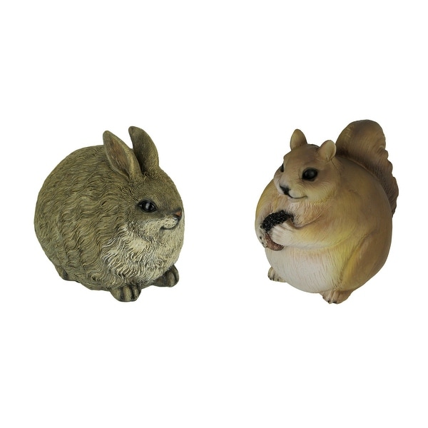 Brown Chubby Bunny and Squirrel Indoor Outdoor Statues Set of 2 Small - 6.5 X 7 X 5.25 inches