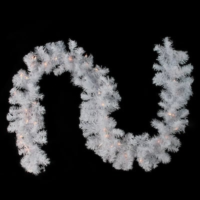 Pre-Lit Crystal Spruce Artificial Christmas Garland - 9' x 12" - Clear AlwaysLit Lights