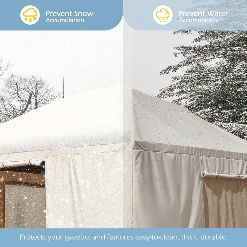 Winter Gazebo Cover with Sidewalls, Waterproof Outdoor Enclosure for Hardtop Gazebos, Beige