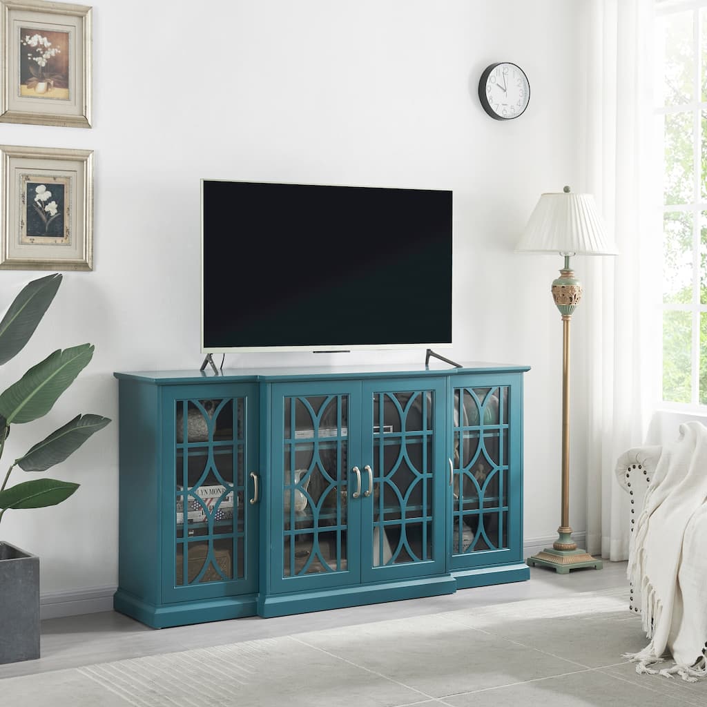 Teal Blue Modern Style 62.68" TV Stand with Large Tabletop and 6 Adjustable Shelves