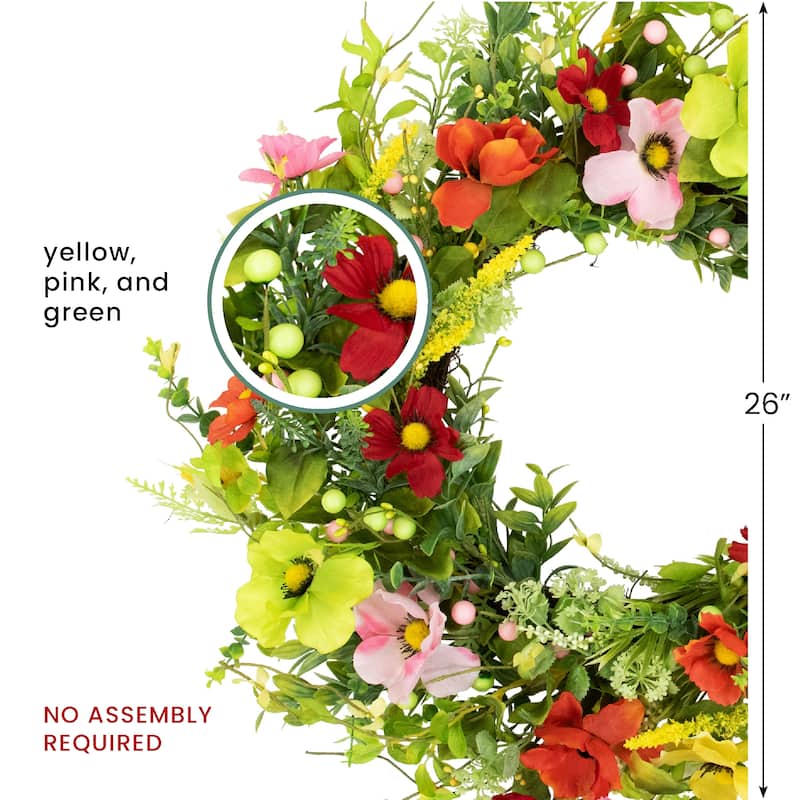 Poppy and Eucalyptus Spring Wreath - 26"