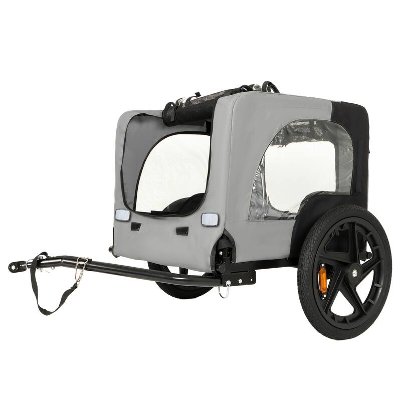 Outdoor Heavy Duty Collapsible Pet Bike Trailer with 16-Inch All-Terrain Wheels & Universal Hitch, Foldable Dog Carrier Cart