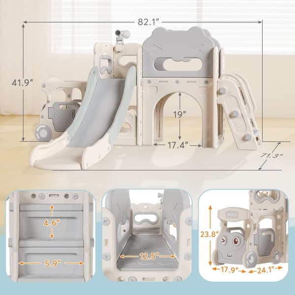 Toddler Slide, 9 in 1 Kids Indoor Bus Slide for Toddlers 1-3, Baby Indoor Outdoor Slide Bus Play House Playset Playground