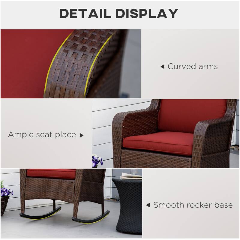 Outsunny Patio Wicker Rocking Chair, Outdoor PE Rattan Swing Chair w/ Soft Cushions, Classic Style for Garden, Patio, Lawn