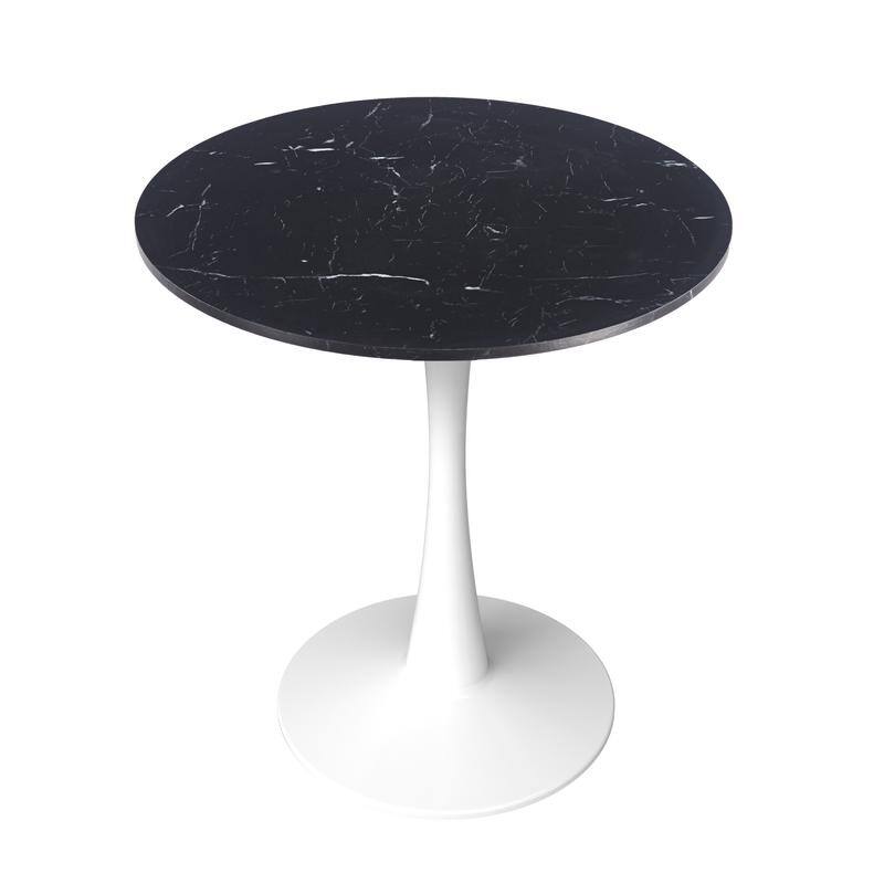 Bristol Modern Round Dining Table with Stain Resistant Solid Wood Top and White Pedestal Base for Home, Cafes and Restaurant - Marbled Black - 27 Inches