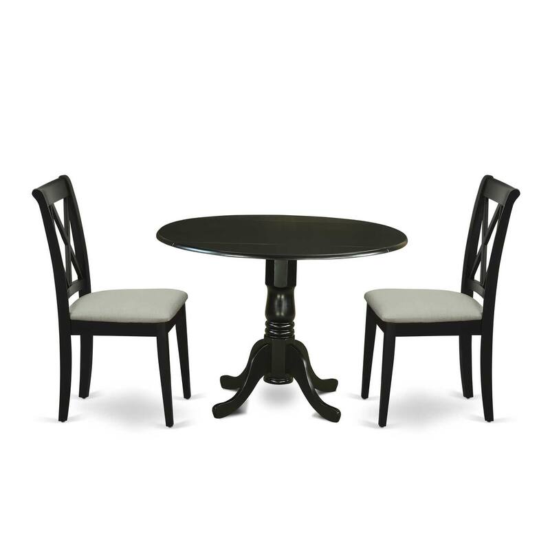 HomeStock 3-Pc Black Finish Solid Wood Top-Round Dining Room Set with Dropleaf-Seats 4