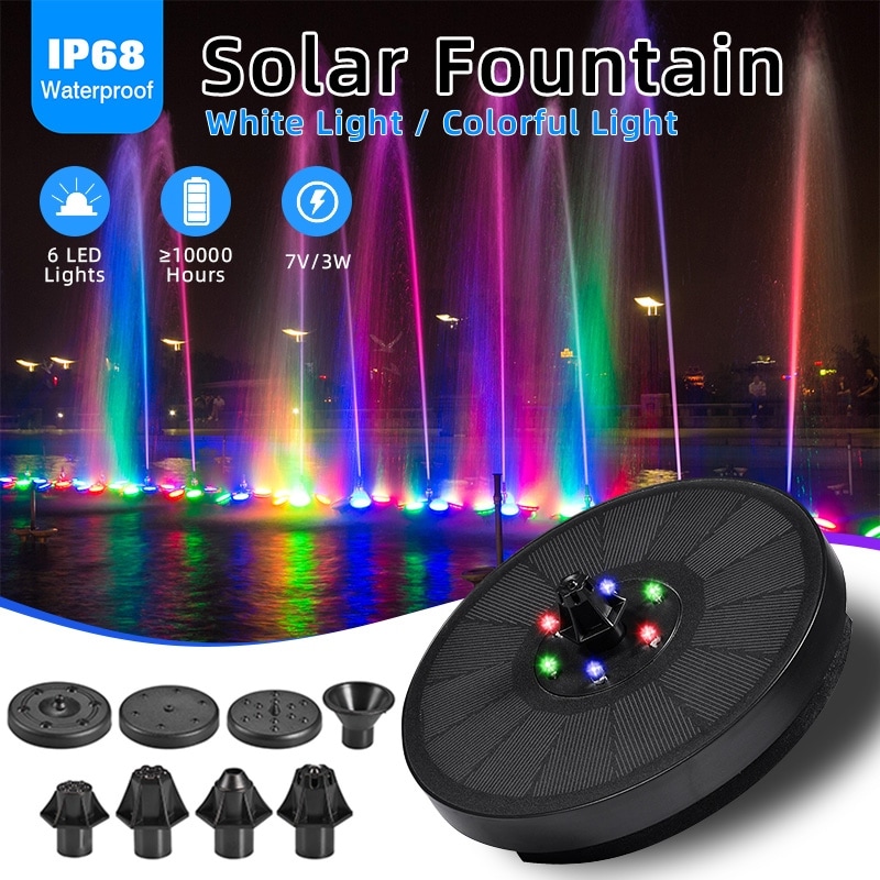 7V/3W Best Solar Fountain IP68 Waterproof Pools Fountains Colorful 6 Lights  Swimming Pump Panel Floating Solar Powered Fountains For Garden, Pond, Fish  Tank, Pool, Outdoor Decor