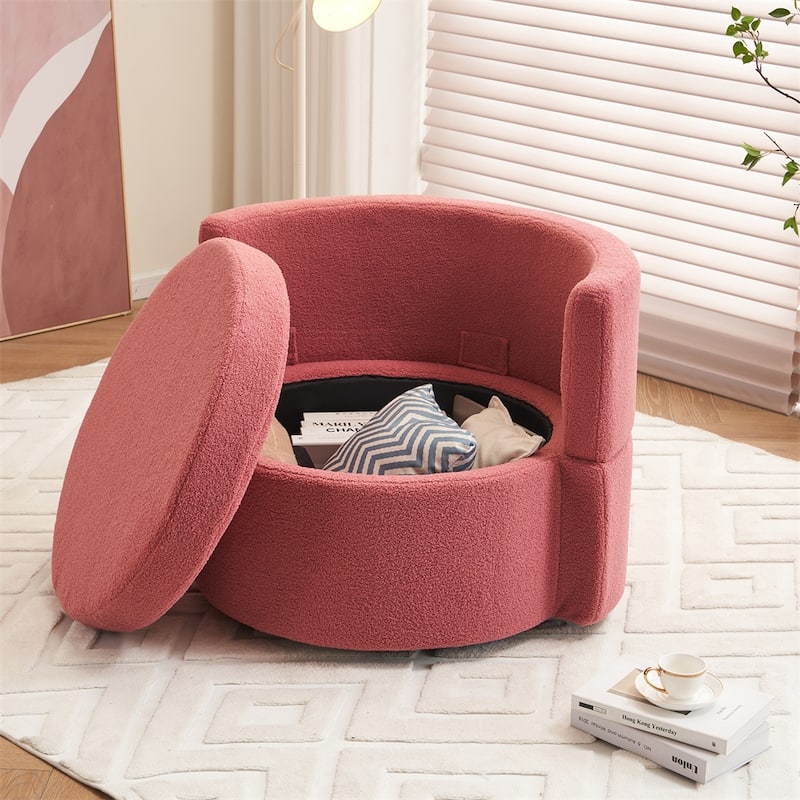 Teddy Fabric Swivel And Storage Chair w/Back Cushion For Living Room - Dark Pink