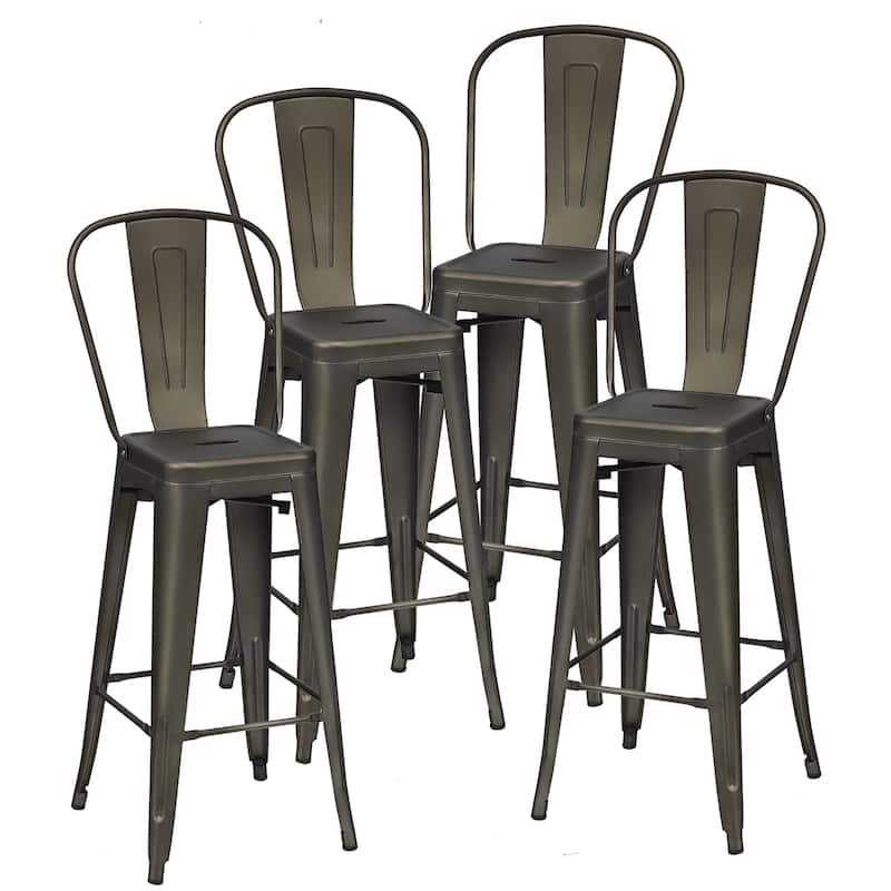 Set of 4 Armless Metal Stools Bar Leisure Chairs with High Back - Gun