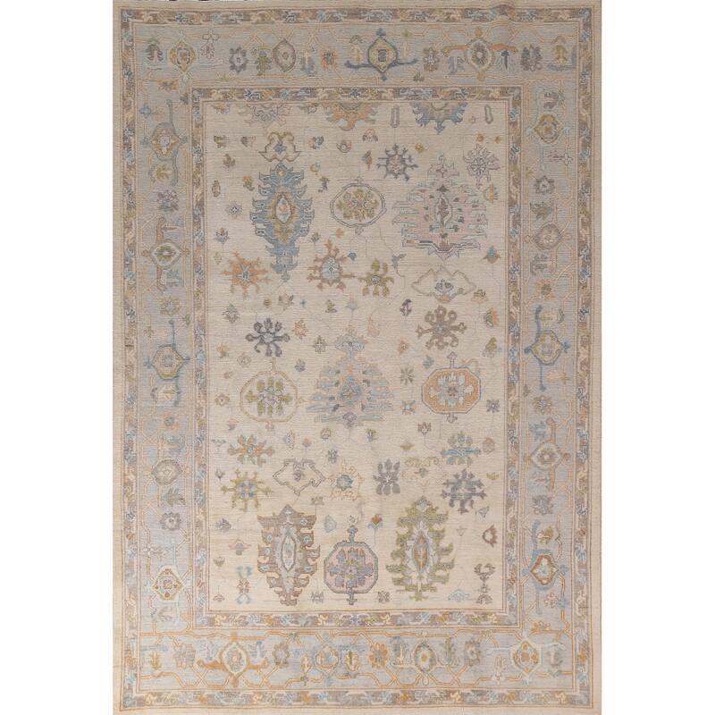 Ivory Oushak Vegetable Dye Turkish Area Rug Handmade Wool Carpet - 6'3"x 9'0"