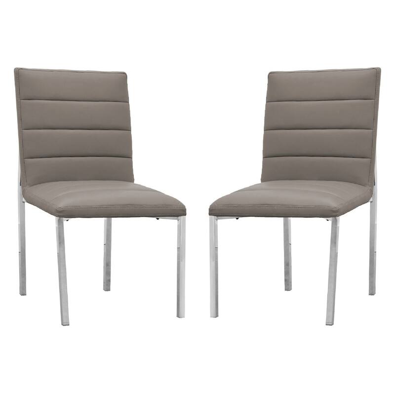 Eun 23 Inch Faux Leather Channel Dining Chair, Chrome Legs, Set of 2, Gray