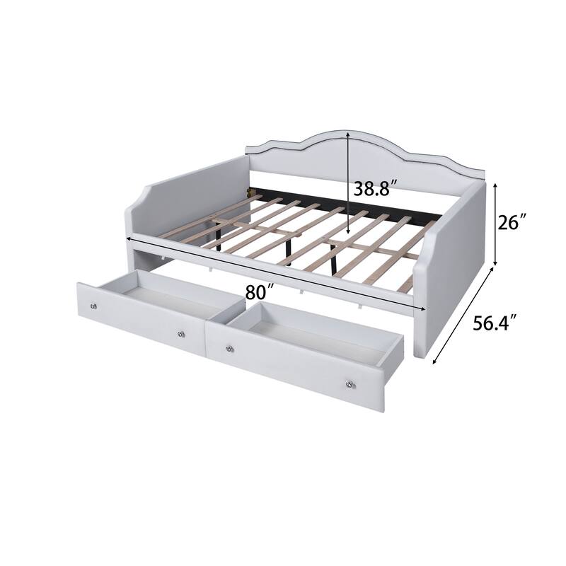 Full Size Velvet Upholstered Daybed with LED Lights and Storage Drawers