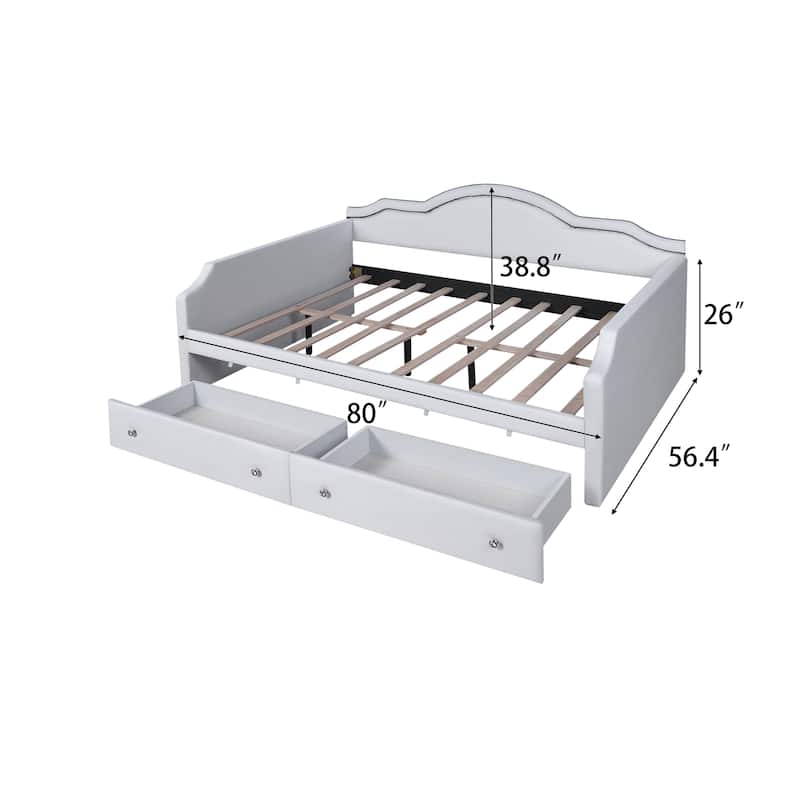 Velvet Upholstered Daybed Platform Bed with Headboard and 2 Storage Drawers, Adjustable LED Light, No Box Spring Needed