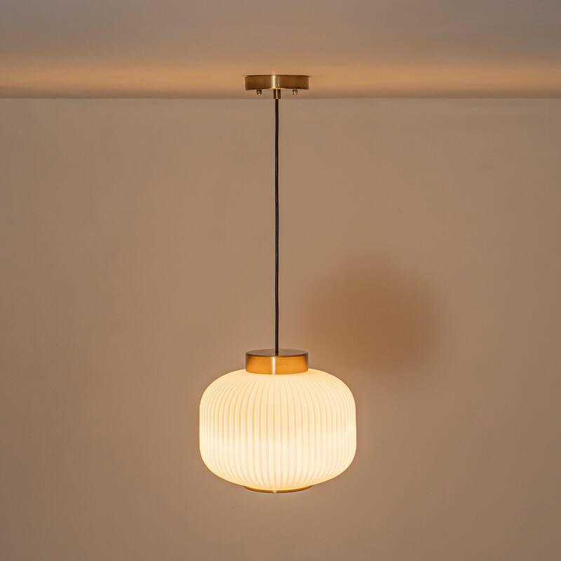 1-Light Gold Lantern Chandelier Drum Shape Hanging Kitchen Island Light