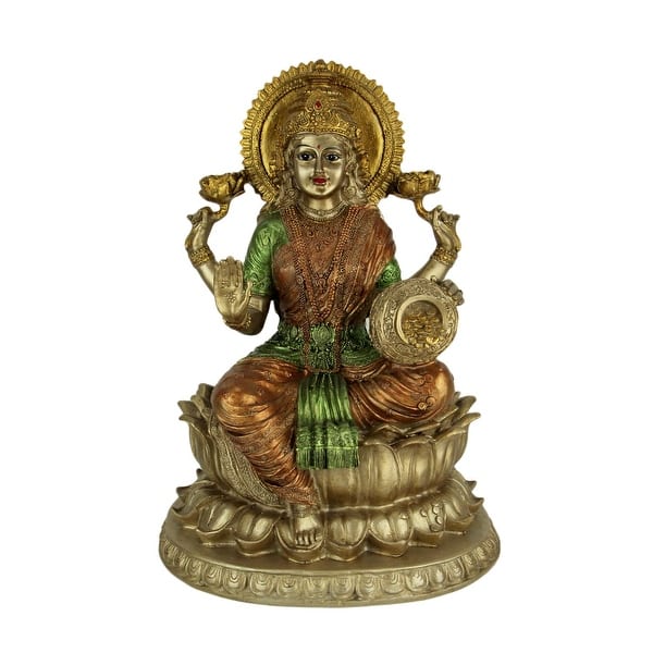 Golden Lakshmi Hindu Goddess On Lotus Flower Statue 12 5 X 9 25 X 8 75 Inches On Sale Overstock 28680277 Save money online with statue of goddess lakshmi deals, sales, and discounts february 2021. golden lakshmi hindu goddess on lotus
