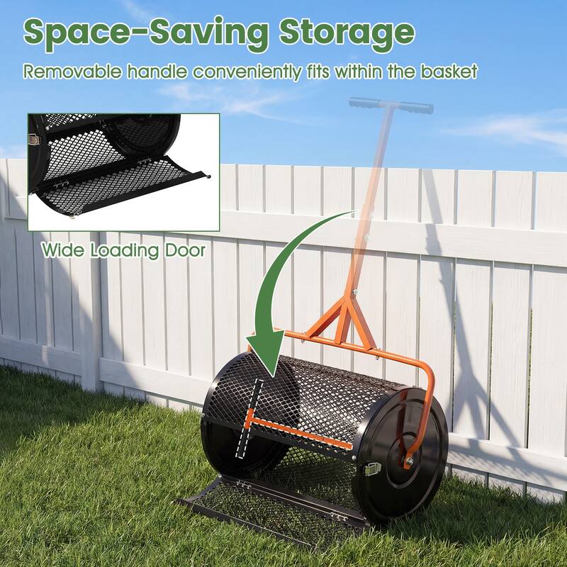 Gymax 24'' Compost Spreader w/ Height-Adjustable T-Shaped Handle for