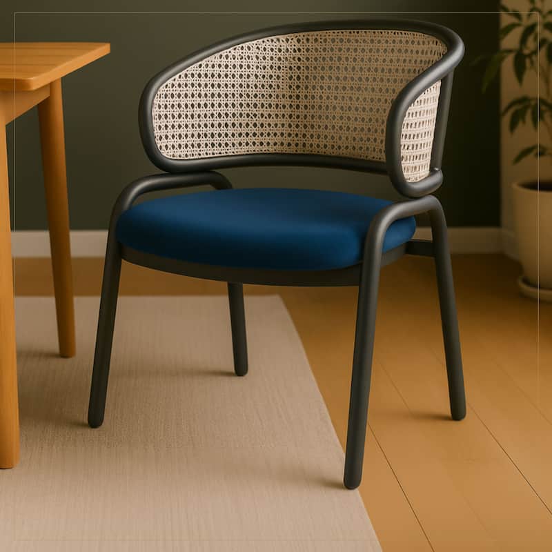 Ervilla Ergonomic Wicker Back Velvet Accent Dining Armchair with Powder Coated Steel Legs Protective Pad