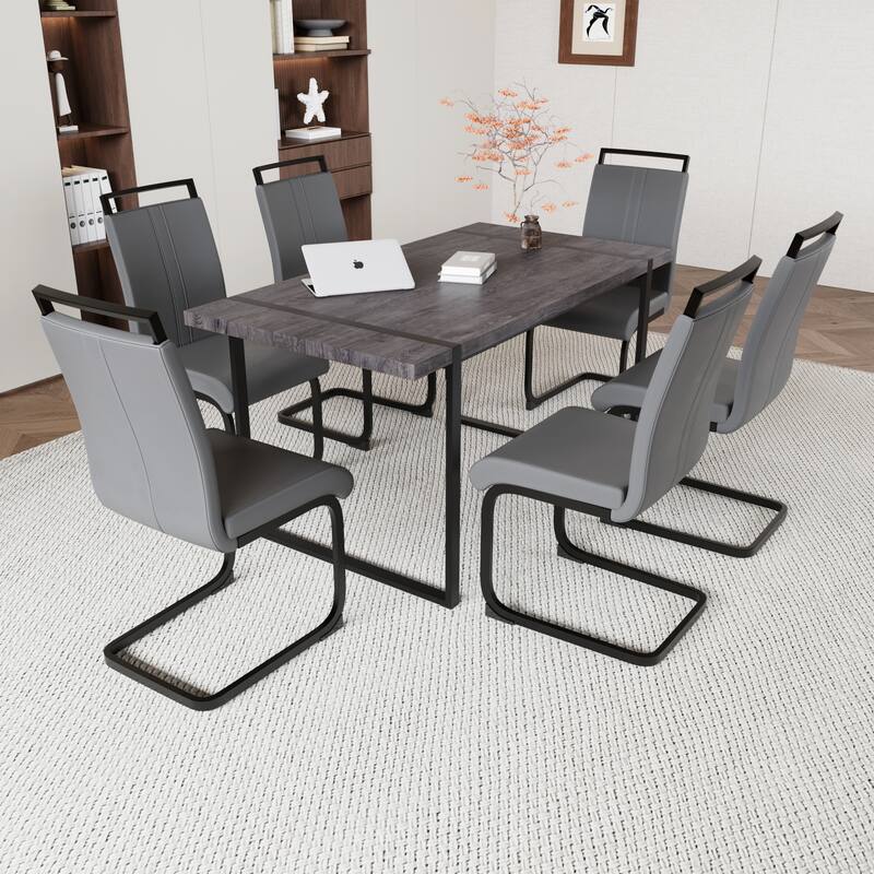Modern Dining Set with Rectangular MDF Black Table & High Back C-shaped Tube Chairs