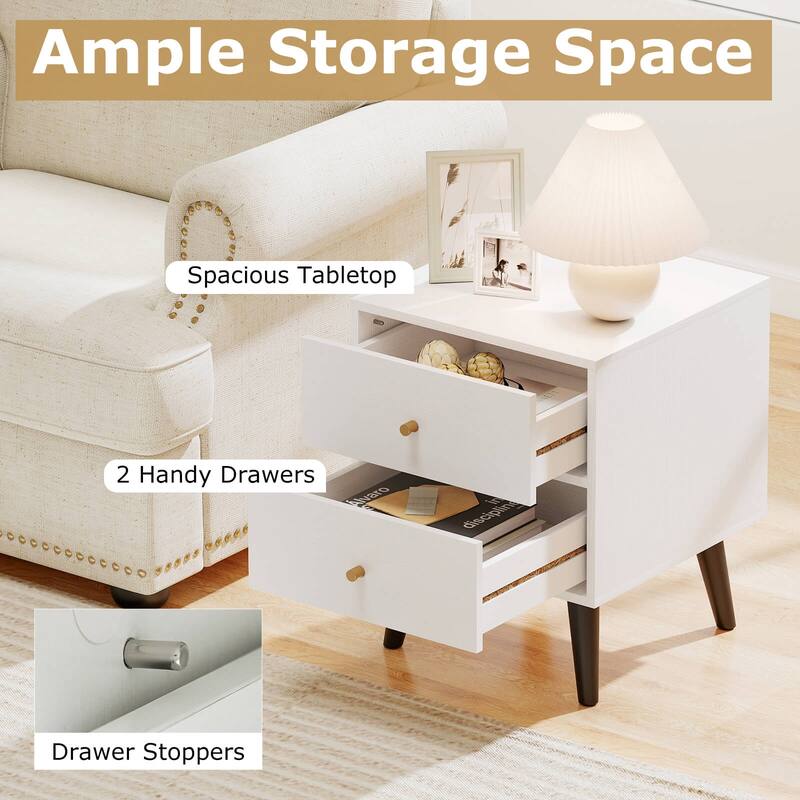 Costway 1/2 PCS Nightstand with 2 Drawer with Storage, Small Accent