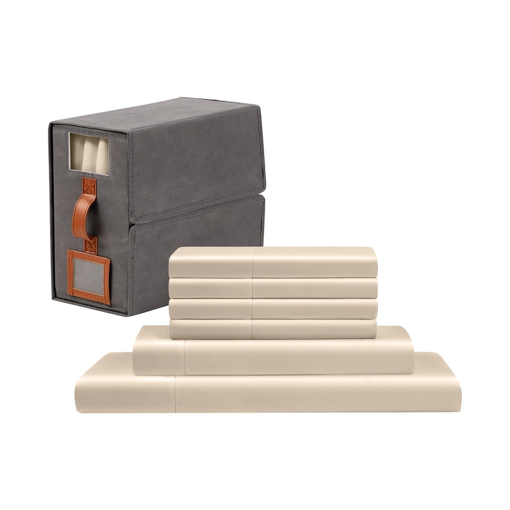 Modern Threads 6-Piece Satin Sheet Set with Deep Pocket Fitted Sheet, 4 Pillowcases, and Organizer