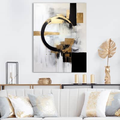 Designart "New Balance Dreams Abstract Gold And Black" Abstract Painting Wall Decor