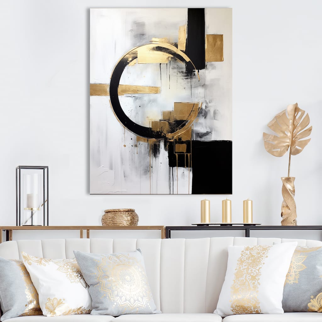 Designart "New Balance Dreams Abstract Gold And Black" Abstract Painting Wall Decor