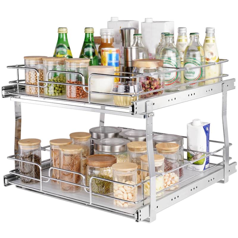 Pull Out Cabinet Organizer for Kitchen or Bathroom and Chrome Steel Shelf