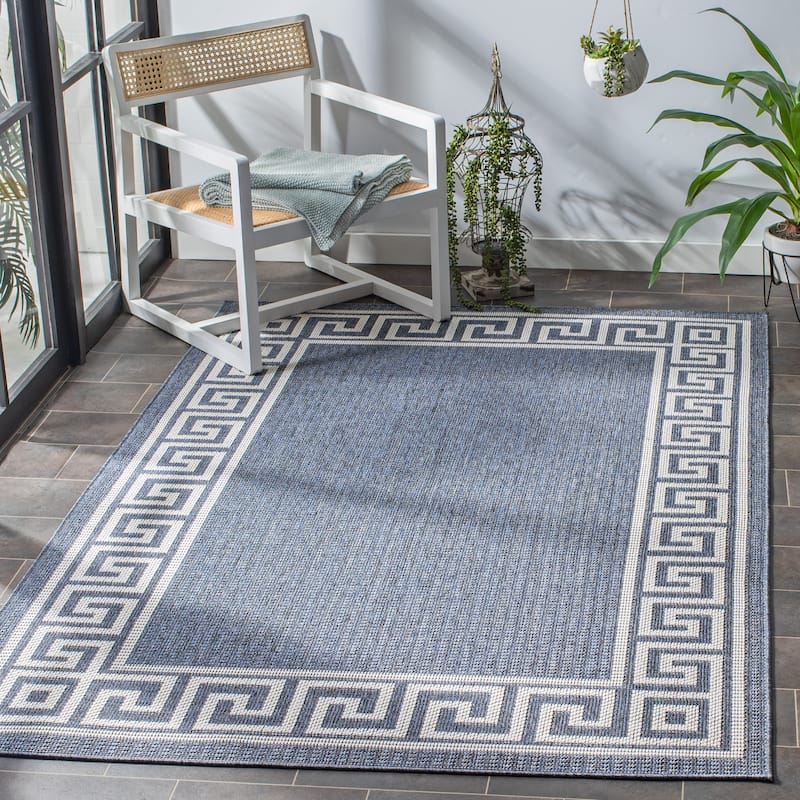 SAFAVIEH Bermuda Washable Floresha Indoor/ Outdoor Waterproof Rug - 8' x 10' - Dark Blue/Ivory