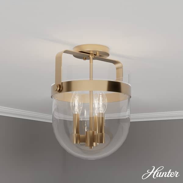 slide 2 of 8, Hunter Karloff Clear Glass 3 Light Flush Mount Ceiling Light - Rustic, Industrial, Transitional Alturas Gold