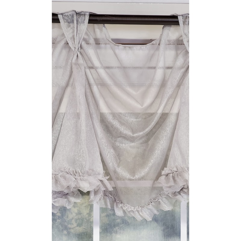 RLF Home Design Sheers Victory Swag 3-Scoop Window Valance - Silver