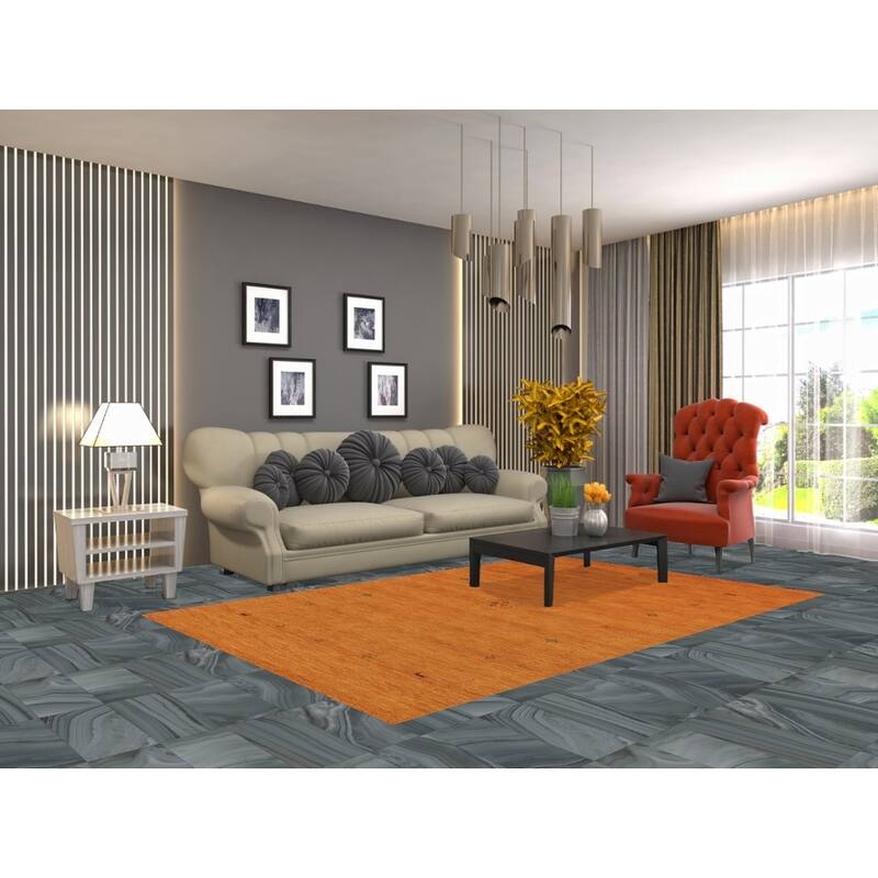 Orange Gabbeh Modern Area Rug Hand-Knotted Wool Carpet - 5'3" x 8'0"