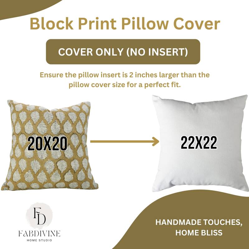 Fabdivine Soft Pillow Cover Shape Floral Block Print for Hotel Couch Spring Guest Room Blue Farmhouse, Mohini