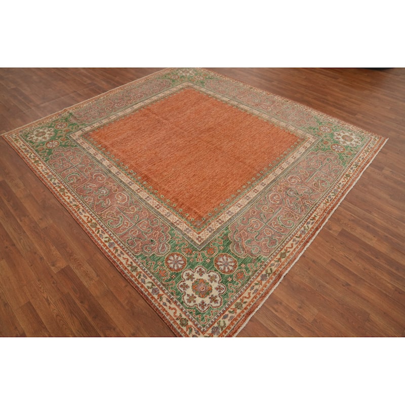 Hand Knotted Traditional Wool Orange Geometric Area Rug - 8' 2'' X 7' 8''