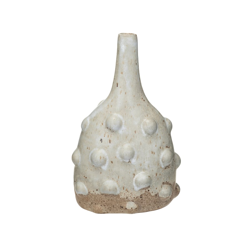 Stoneware Vase with Raised Dots and Reactive Glaze - 5.3"L x 3.4"W x 8.1"H - White