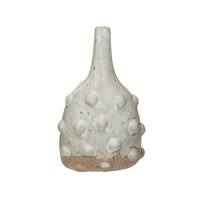 Stoneware Vase with Raised Dots and Reactive Glaze - 5.3"L x 3.4"W x 8.1"H