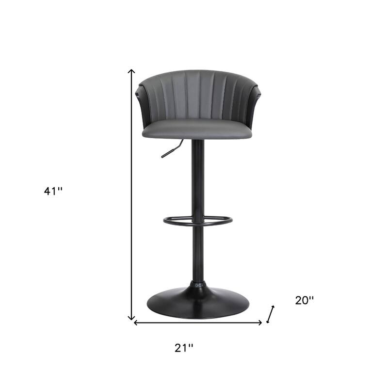 Faux Leather Adjustable Bar Stool with Arms, Swivel and Footrest - 21” x 20” x 41” (D x W x H)