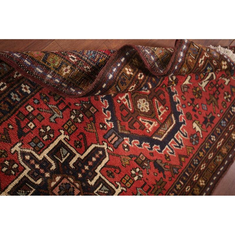 Geometric Gharajeh Persian Runner Rug Handmade Tribal Red Wool Carpet - 2'5"x 9'5"