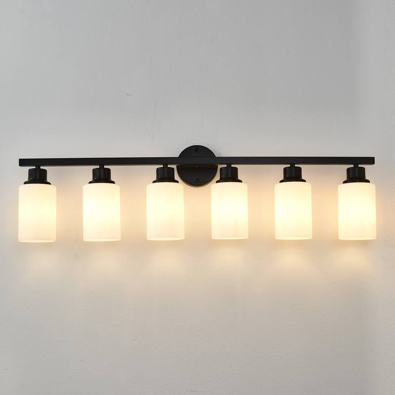 6-Light Matte Black Wall Lamps with White Glass Shades (No Bulbs) Sconce Lighting for Bedroom Living Room