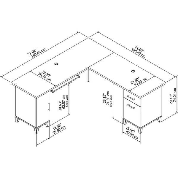 dimension image slide 5 of 7, Bush Furniture Somerset 72W L Shaped Desk in Ash Gray