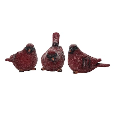 Transpac Resin 4.5 in. Red Christmas Glitter Cardinal Set of 3